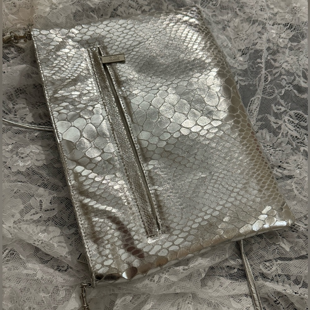 Vtg Metallic Silver Patchwork Purse Shoulder Bag … - image 7